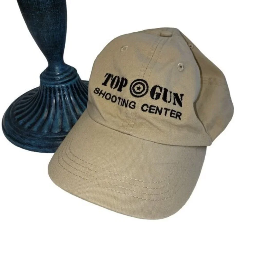 Top Gun Shooting Center Mens  Adjustable Ball Cap Hat One Size Tan Beige Embroid